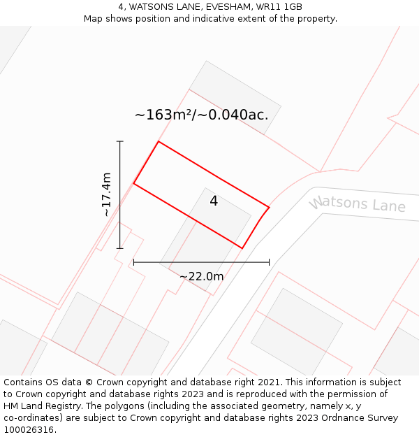 4, WATSONS LANE, EVESHAM, WR11 1GB: Plot and title map