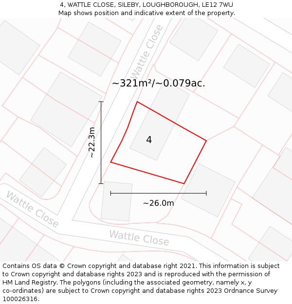 4, WATTLE CLOSE, SILEBY, LOUGHBOROUGH, LE12 7WU: Plot and title map