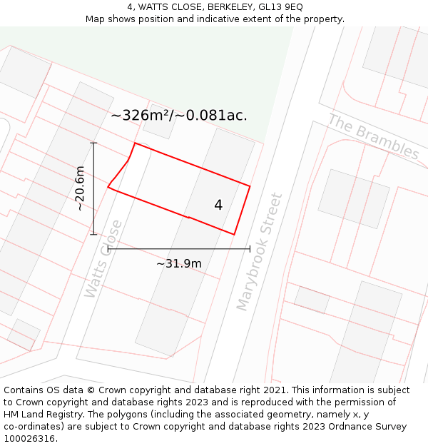 4, WATTS CLOSE, BERKELEY, GL13 9EQ: Plot and title map