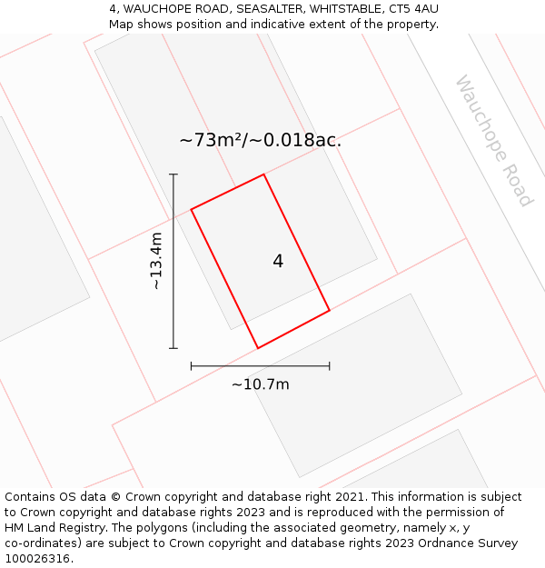 4, WAUCHOPE ROAD, SEASALTER, WHITSTABLE, CT5 4AU: Plot and title map