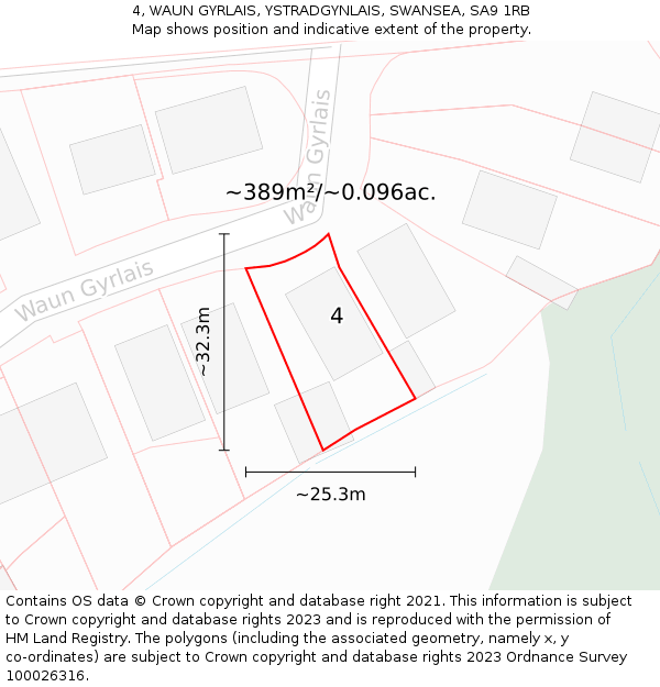 4, WAUN GYRLAIS, YSTRADGYNLAIS, SWANSEA, SA9 1RB: Plot and title map