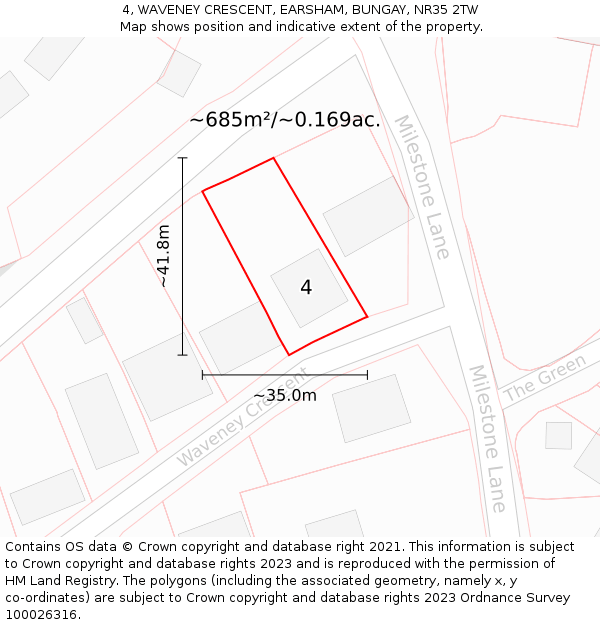 4, WAVENEY CRESCENT, EARSHAM, BUNGAY, NR35 2TW: Plot and title map