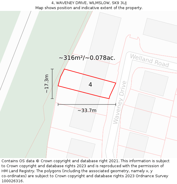 4, WAVENEY DRIVE, WILMSLOW, SK9 3UJ: Plot and title map