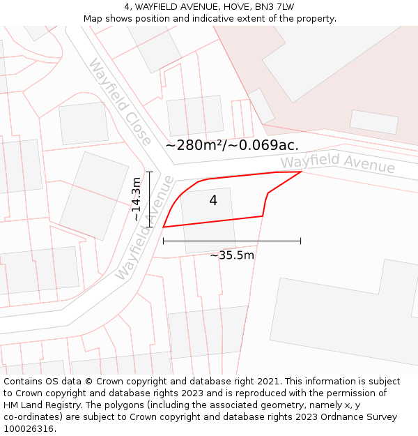 4, WAYFIELD AVENUE, HOVE, BN3 7LW: Plot and title map