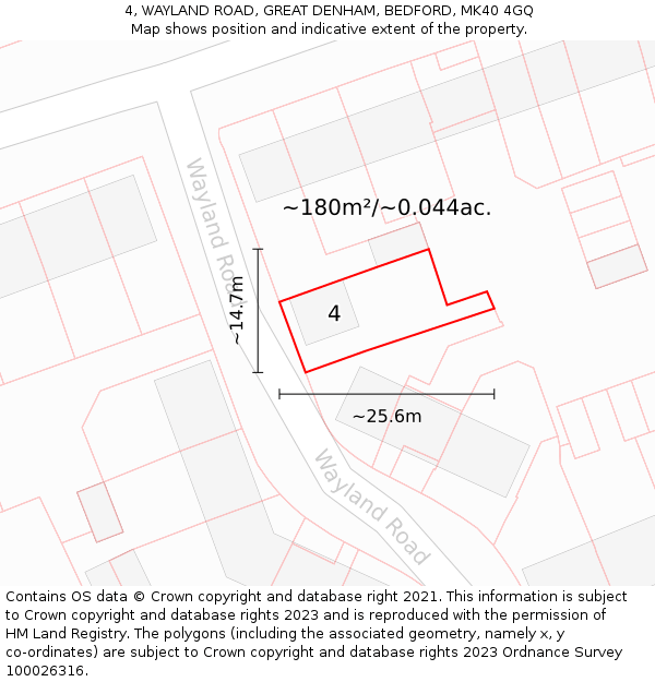 4, WAYLAND ROAD, GREAT DENHAM, BEDFORD, MK40 4GQ: Plot and title map