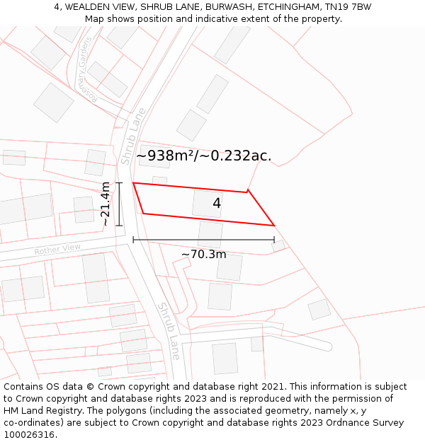 4, WEALDEN VIEW, SHRUB LANE, BURWASH, ETCHINGHAM, TN19 7BW: Plot and title map