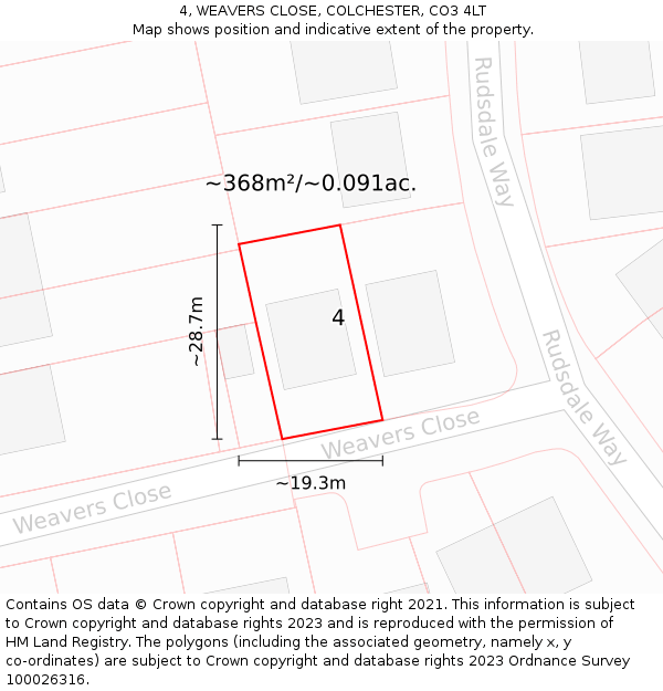 4, WEAVERS CLOSE, COLCHESTER, CO3 4LT: Plot and title map