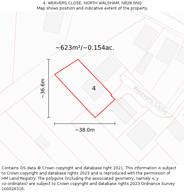 4, WEAVERS CLOSE, NORTH WALSHAM, NR28 0NQ: Plot and title map