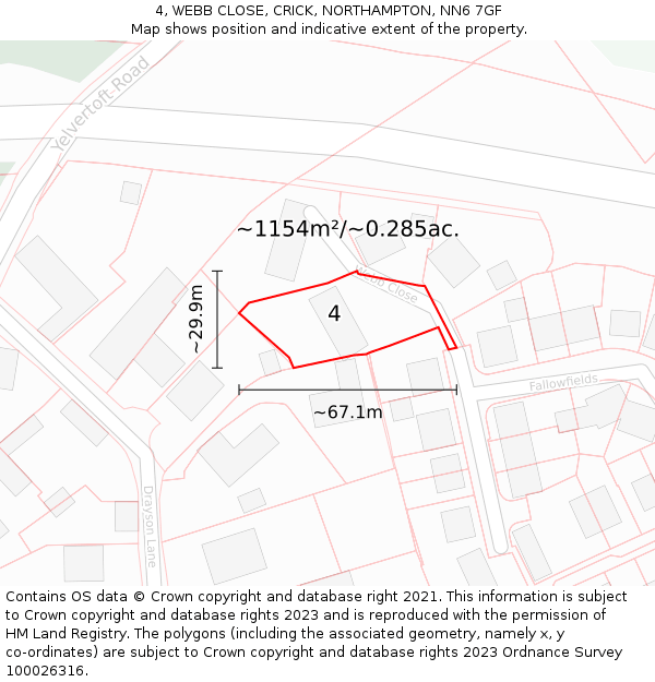 4, WEBB CLOSE, CRICK, NORTHAMPTON, NN6 7GF: Plot and title map