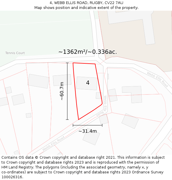 4, WEBB ELLIS ROAD, RUGBY, CV22 7AU: Plot and title map