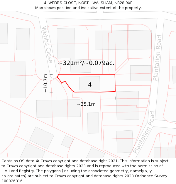 4, WEBBS CLOSE, NORTH WALSHAM, NR28 9XE: Plot and title map