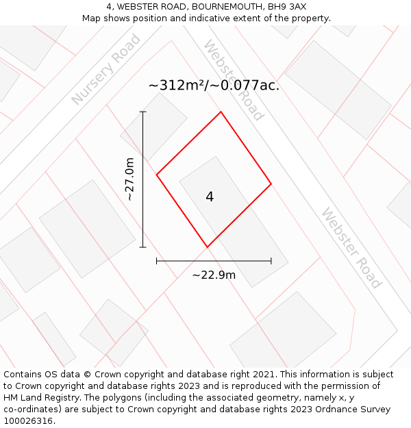 4, WEBSTER ROAD, BOURNEMOUTH, BH9 3AX: Plot and title map