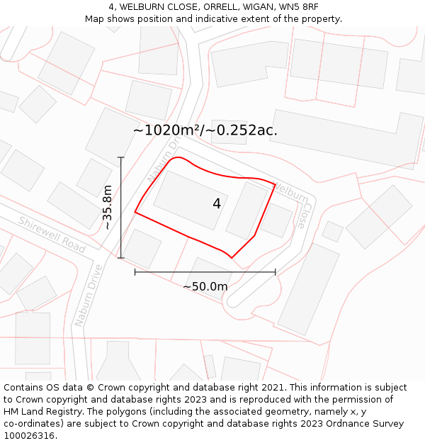 4, WELBURN CLOSE, ORRELL, WIGAN, WN5 8RF: Plot and title map