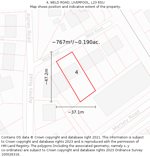 4, WELD ROAD, LIVERPOOL, L23 6SU: Plot and title map