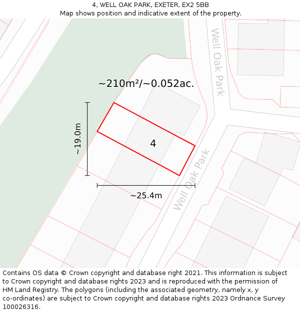 4, WELL OAK PARK, EXETER, EX2 5BB: Plot and title map