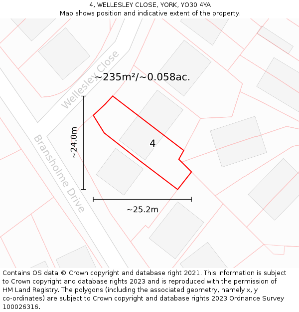 4, WELLESLEY CLOSE, YORK, YO30 4YA: Plot and title map