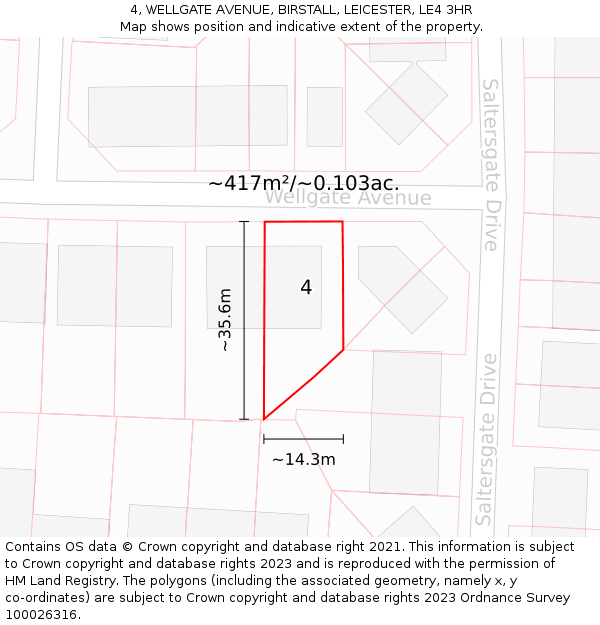 4, WELLGATE AVENUE, BIRSTALL, LEICESTER, LE4 3HR: Plot and title map