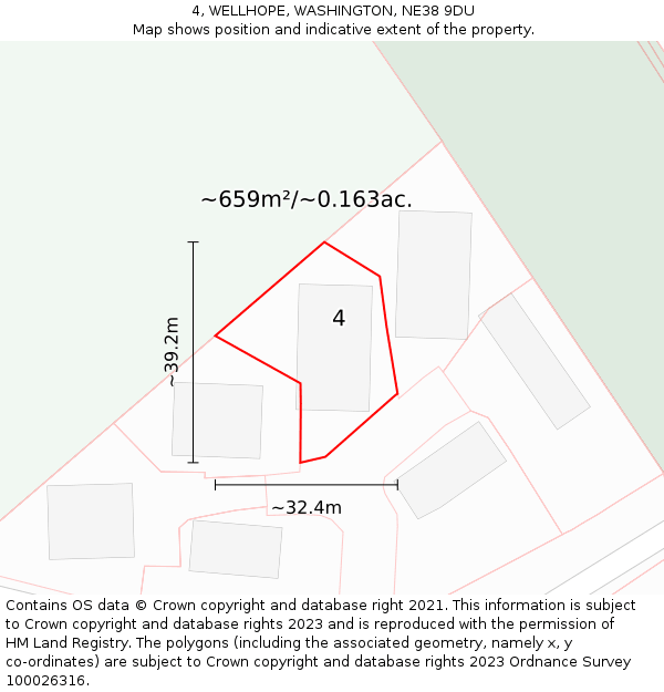 4, WELLHOPE, WASHINGTON, NE38 9DU: Plot and title map