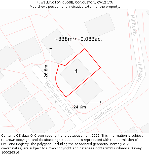 4, WELLINGTON CLOSE, CONGLETON, CW12 1TA: Plot and title map