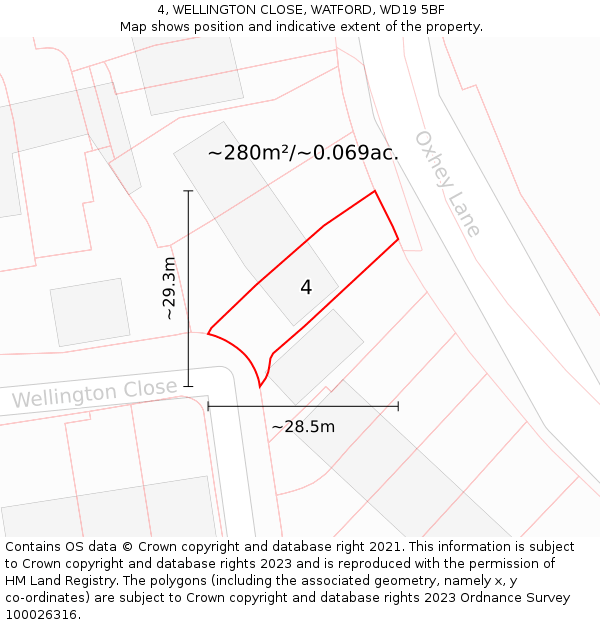 4, WELLINGTON CLOSE, WATFORD, WD19 5BF: Plot and title map