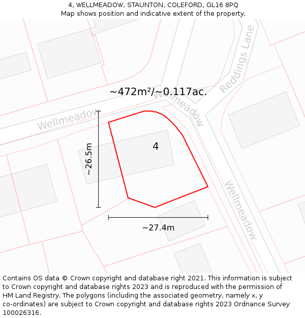 4, WELLMEADOW, STAUNTON, COLEFORD, GL16 8PQ: Plot and title map