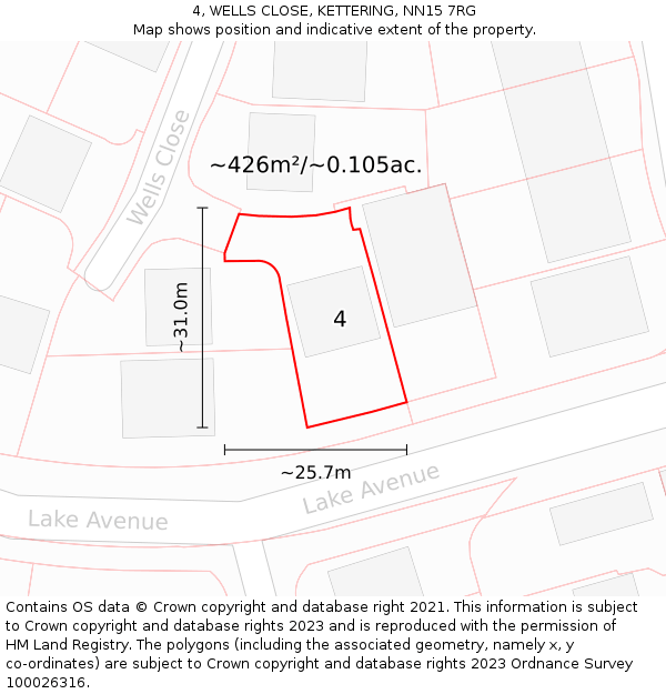 4, WELLS CLOSE, KETTERING, NN15 7RG: Plot and title map