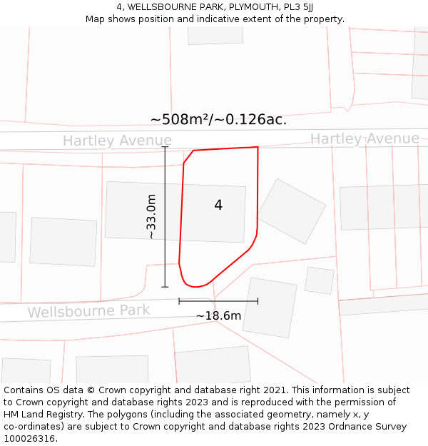 4, WELLSBOURNE PARK, PLYMOUTH, PL3 5JJ: Plot and title map