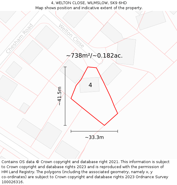 4, WELTON CLOSE, WILMSLOW, SK9 6HD: Plot and title map