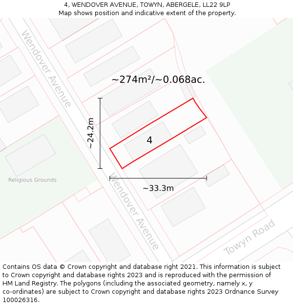 4, WENDOVER AVENUE, TOWYN, ABERGELE, LL22 9LP: Plot and title map