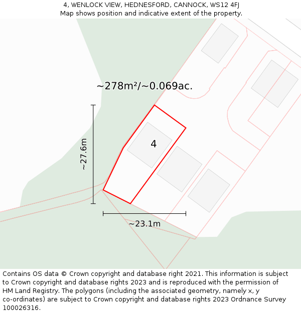 4, WENLOCK VIEW, HEDNESFORD, CANNOCK, WS12 4FJ: Plot and title map