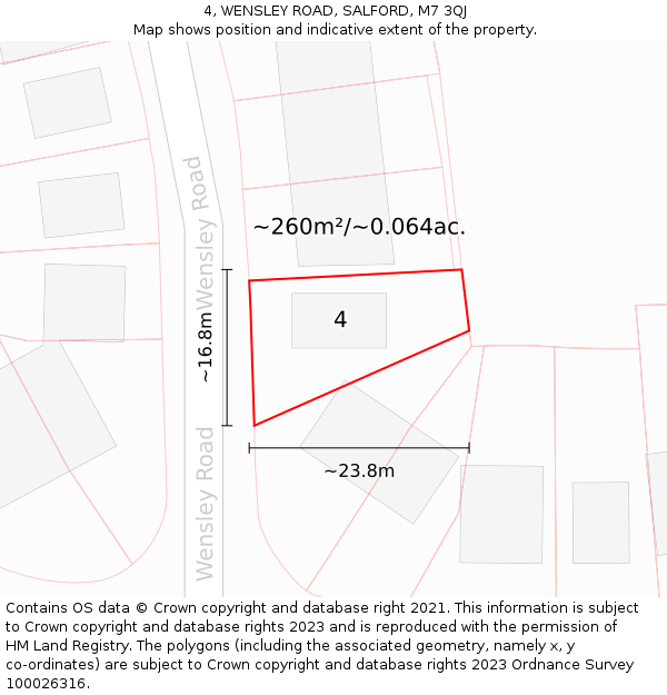 4, WENSLEY ROAD, SALFORD, M7 3QJ: Plot and title map