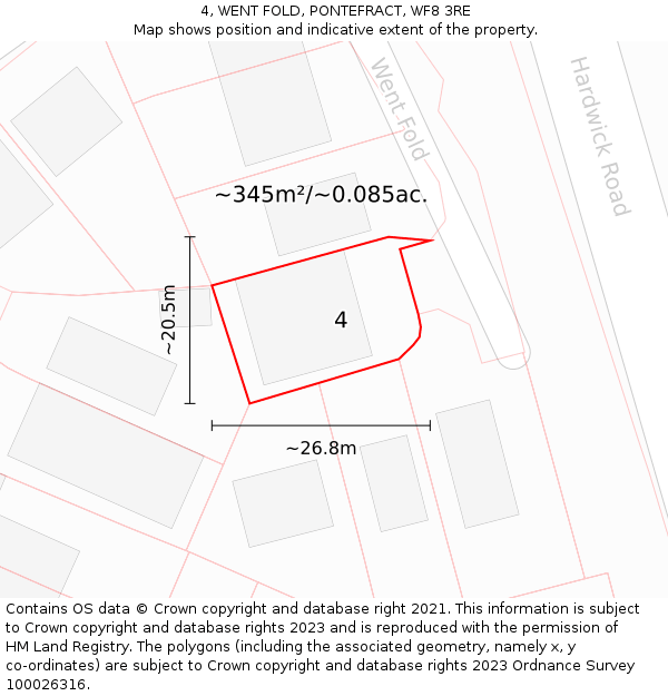 4, WENT FOLD, PONTEFRACT, WF8 3RE: Plot and title map