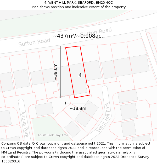 4, WENT HILL PARK, SEAFORD, BN25 4QD: Plot and title map