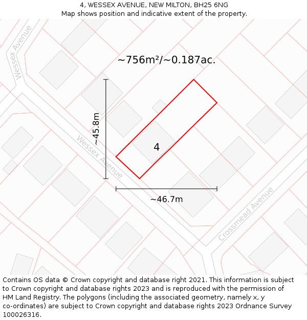 4, WESSEX AVENUE, NEW MILTON, BH25 6NG: Plot and title map