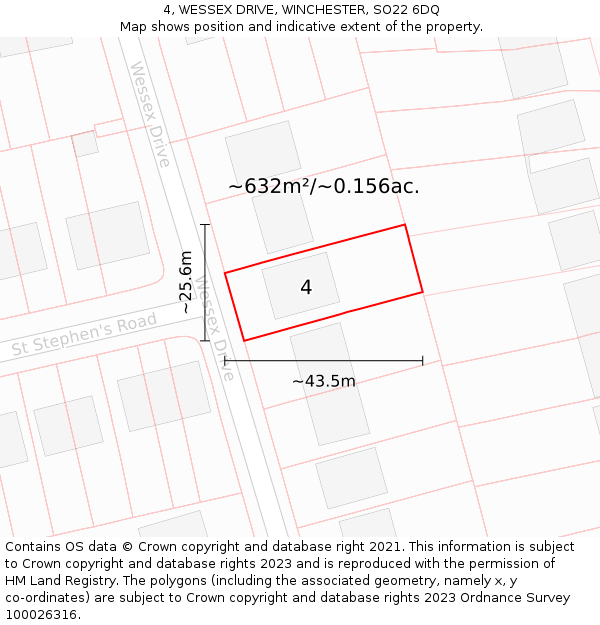 4, WESSEX DRIVE, WINCHESTER, SO22 6DQ: Plot and title map