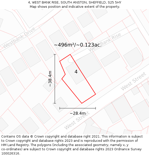 4, WEST BANK RISE, SOUTH ANSTON, SHEFFIELD, S25 5HY: Plot and title map