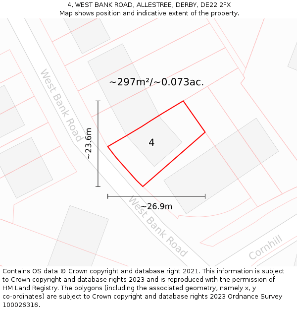 4, WEST BANK ROAD, ALLESTREE, DERBY, DE22 2FX: Plot and title map