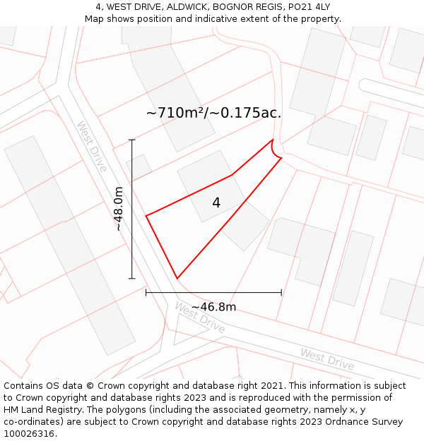 4, WEST DRIVE, ALDWICK, BOGNOR REGIS, PO21 4LY: Plot and title map