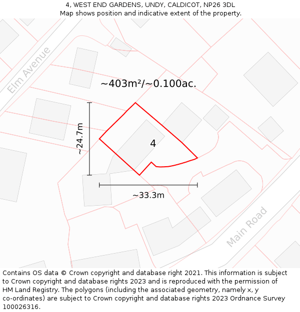 4, WEST END GARDENS, UNDY, CALDICOT, NP26 3DL: Plot and title map