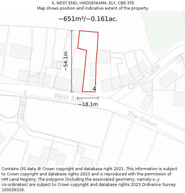 4, WEST END, HADDENHAM, ELY, CB6 3TE: Plot and title map