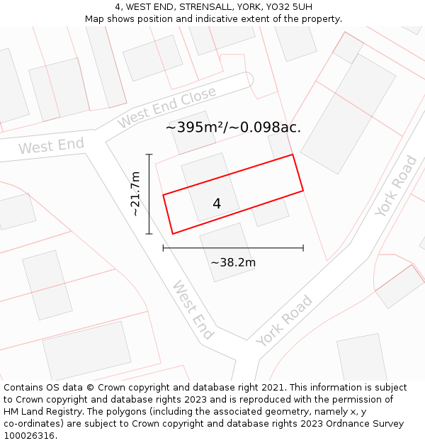 4, WEST END, STRENSALL, YORK, YO32 5UH: Plot and title map