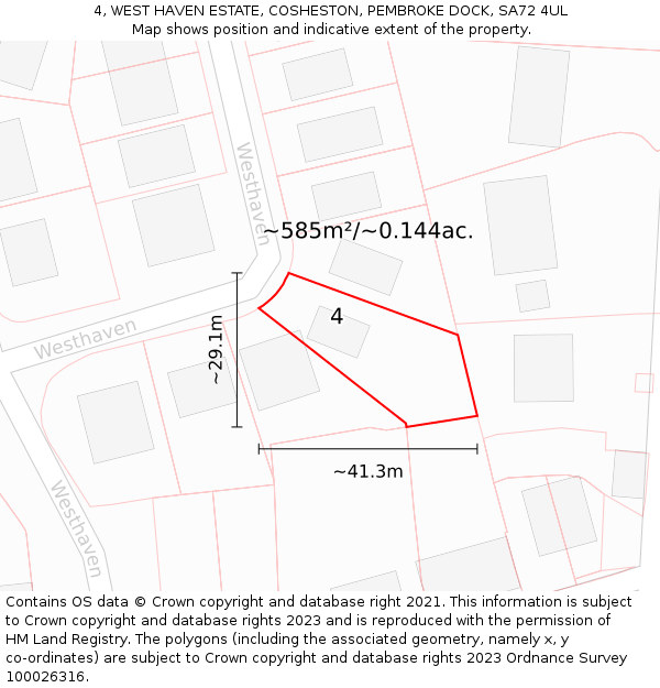 4, WEST HAVEN ESTATE, COSHESTON, PEMBROKE DOCK, SA72 4UL: Plot and title map