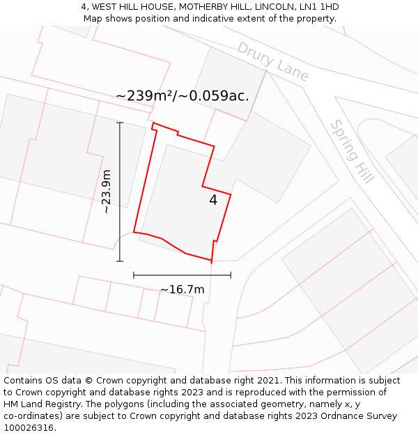 4, WEST HILL HOUSE, MOTHERBY HILL, LINCOLN, LN1 1HD: Plot and title map