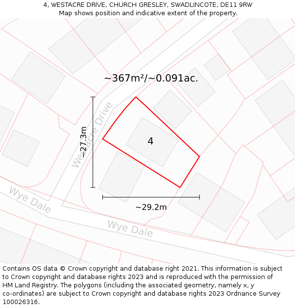 4, WESTACRE DRIVE, CHURCH GRESLEY, SWADLINCOTE, DE11 9RW: Plot and title map