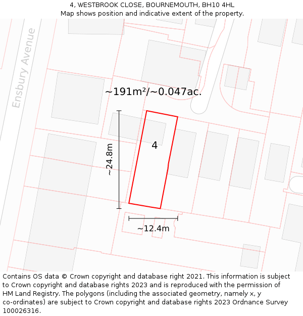 4, WESTBROOK CLOSE, BOURNEMOUTH, BH10 4HL: Plot and title map