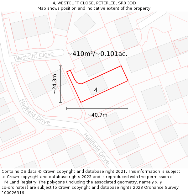 4, WESTCLIFF CLOSE, PETERLEE, SR8 3DD: Plot and title map