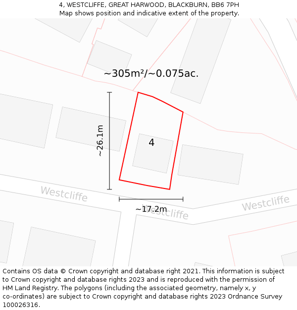 4, WESTCLIFFE, GREAT HARWOOD, BLACKBURN, BB6 7PH: Plot and title map