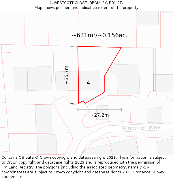 4, WESTCOTT CLOSE, BROMLEY, BR1 2TU: Plot and title map