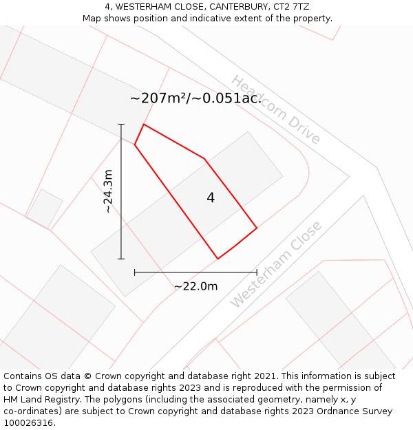 4, WESTERHAM CLOSE, CANTERBURY, CT2 7TZ: Plot and title map