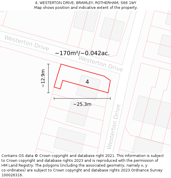 4, WESTERTON DRIVE, BRAMLEY, ROTHERHAM, S66 1WY: Plot and title map